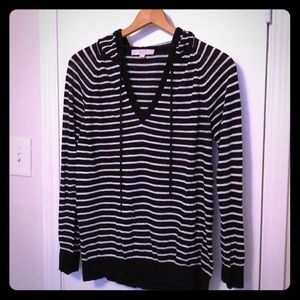 LOFT Linen-Blend Striped Hooded Sweater